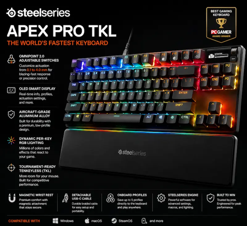 SteelSeries Apex Pro TKL Gen 3 Gaming Keyboard